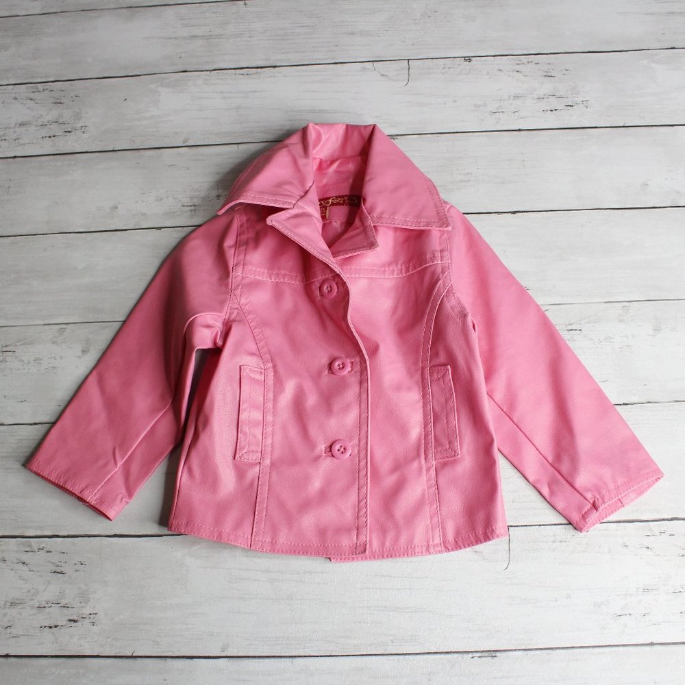 Jennyfer J Vintage Baby Girl's Pink Faux Leather Jacket Size 18 Months